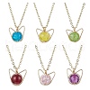 Glass Cat Shape Copper Wire Wrapped Pendant Necklaces NJEW-JN05258-2