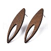 Walnut Wood Horse Eye Stud Earrings with 304 Stainless Steel Pin for Women EJEW-N017-009-3