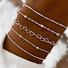 5Pcs 5 Styles Alloy Box Chain & Figaro Chain & Heart Link Chain & Ball Chain & Cable Chain Bracelets for Women WG8BA68-01-1