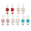 304 Stainless Steel Flower with Butterfly Dangle Earrings EJEW-MZ00455-2