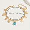 Bohemian Brass & Synthetic Turquoise Teardrop Hamsa Hand Charm Double Layer Anklets NG3881-3
