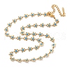 Bohemian 304 Stainless Steel Enamel Deep Sky Blue Flower Link Chain Necklaces for Women NJEW-Z061-01G-4