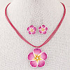 Flower Polymer Clay with Wax Cord Pendant Necklaces & Dangle Earrings Sets FS-WG2CAA9-05-1