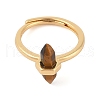 Double Pointed Hexagonal Prism Natural Tiger Eye Adjustable Rings for Women RJEW-G327-01G-12-2