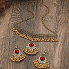 Bohemian Style Zinc Alloy & Rhinestone & Plastic Pearl Tassel Pendant Necklace & Dangle Earring FS-WG87356-01-4