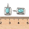 304 Stainless Steel Pave Dyed Synthetic Turquoise Rectangle with Oval Charms STAS-L022-516P-01-3