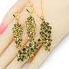 Leaf Brass Cubic Zirconia Pendant Necklace & Hoop Earring & Rings Sets FS-WG53533-05-1