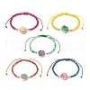 5Pcs 5 Color Dyed Natural Drusy Agate Flat Round Link Bracelets Set BJEW-JB09275-1