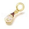 Rack Plating Brass Red & Clear Cubic Zirconia European Dangle Charms with Enamel KK-Z086-27G-2