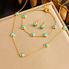Stainless Steel & Synthetic Turquoise Chain Necklace & Bracelet & Stud Earring FS-WG047CA-07-1