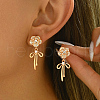 Elegant Brass Pave Clear Cubic Zirconia Flower with Bowknot Stud Earrings OP0904-1