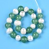 Dyed Natural White Jade Round & Natural Cultured Freshwater Pearl Grooved Potato Beads Strands PEAR-N019-02-3