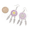 Flat Round with Feather Handmade Glass Seed Beads Chandelier Earrings EJEW-MZ00473-01-4