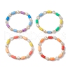 4Pcs 4 Colors Flat Round Polymer Clay Beads Stretch Bracelets for Women BJEW-JB11647-2