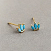 S925 Sterling Silver Synthetic Turquoise Flower Stud Earrings WW6796-1-3