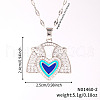 Brass Blue Enamel Fan with Heart Pendant Necklaces CL4028-2-1