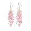 Trumpet Flower Shape Glass & Imitation Pearl Beaded Dangle Earrings EJEW-JE05100-02-1