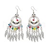 Ring & Feather Alloy & Glass Chandelier Earrings EJEW-G426-01AS-4