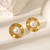 Vintage Chinese Style Stainless Steel Round Stud Earrings for Women ZU7314-2-2
