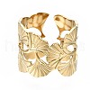 304 Stainless Steel Ginkgo Leaf Wrap Open Cuff Ring X-RJEW-T023-28G-1