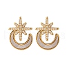 Star with Moon Brass Micro Pave Clear Cubic Zirconia Stud Earrings KK-D363-18G-2