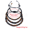 3Pcs Adjustable Natural Tiger Eye & Lava Rock & Synthetic Non-magnetic Hematite Bead Braided Bracelet Sets HN0580-4