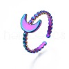 304 Stainless Steel Crescent Moon Cuff Ring RJEW-N038-107-4