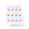 6 Pairs 304 Stainless Steel Heart Stud Earrings for Women EJEW-A067-21-4