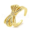 Bowknot Brass Micro Pave Clear Cubic Zirconia Cuff Rings RJEW-L113-003G-1