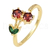 Colorful Cubic Zirconia Flower Open Cuff Ring RJEW-F135-07G-4