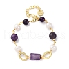 Natural Amethyst & Pearl Round Beads Link Bracelets for Women BJEW-Q039-01G-4