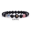 Natural Dyed & Heated Black Agate & Strawberry Quartz Stretch Bracelets PW-WG62314-12-1