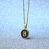 Alloy Black Enamel Flat Round with Letter Pendant Necklaces for Women WG4B845-08-1