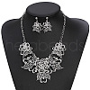 Flower Alloy Crystal Rhinestone Pendant Necklace & Stud Dangle Earrings Sets FS-WG71CED-02-1