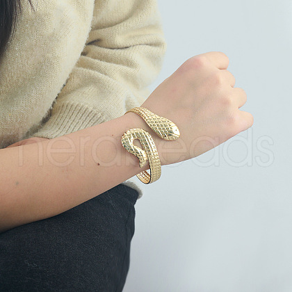 Snake Alloy Cuff Bangles for Women BJEW-G745-01G-1