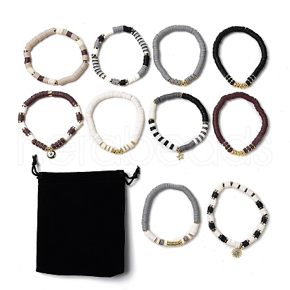 10Pcs 10 Styles Polymer Clay Heishi Beads Stretch Bracelets Sets BJEW-JB05923-1
