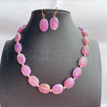 Acrylic Oval Beaded Necklace & Dangle Earring Sets FS-WG338F8-02-1