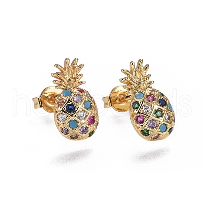 Brass Micro Pave Cubic Zirconia Stud Earrings EJEW-L224-40G-1