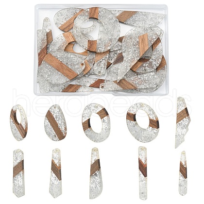 20Pcs 10 Styles Transparent Resin & Walnut Wood Big Pendants RESI-YW0001-31-1