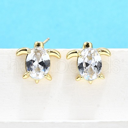 Brass Micro Pave Clear Cubic Zirconia Stud Earrings EJEW-H157-03G-01-1