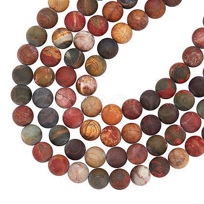 ARRICRAFT Natural Polychrome Jasper/Picasso Stone/Picasso Jasper Frosted Bead Strands G-AR0003-66-1