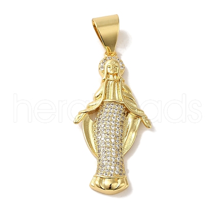 Rack Plating Brass Micro Pave Clear Cubic Zirconia Pendants KK-P267-14D-G-1