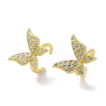 Brass Micro Pave Clear Cubic Zirconia Cuff Earrings EJEW-I305-26G-1