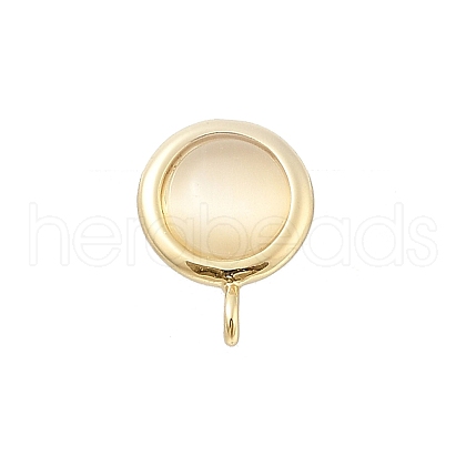 Brass Pave Cat Eye Cabochon With Round Shape Stud Earring Findings KK-E791-20G-1