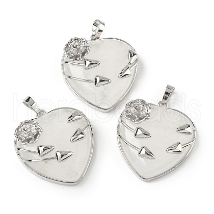 Natural Quartz Crystal Heart Pendants G-S391-01P-K-1