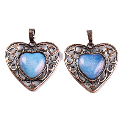 Synthetic Opalite Peach Love Heart Pendants G-G158-01-10-1