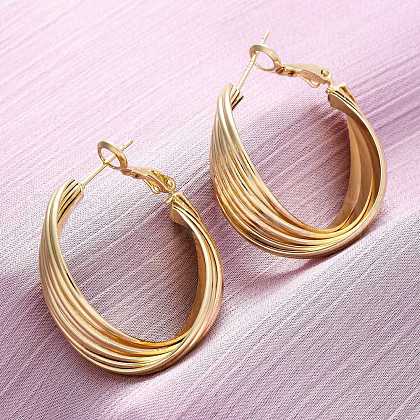 Brass Twist Hoop Earrings EJEW-R025-30G-1