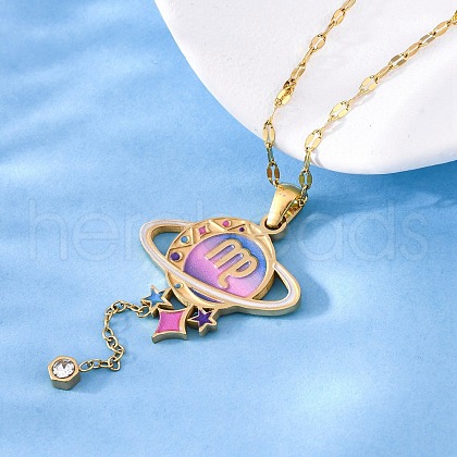 304 Stainless Steel Hot Pearl Enamel Constellation Planet Pendant Necklaces NJEW-D310-01B-G-1
