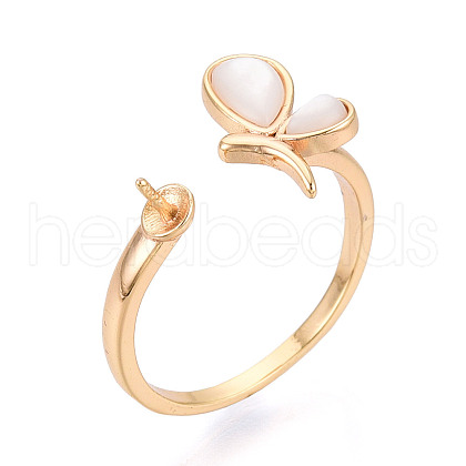 Butterfly Brass Shell Cuff Ring Settings KK-T076-43G-1