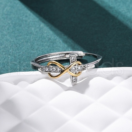 Brass Micro Pave Clear Cubic Zirconia Adjustable Finger Rings for Women RJEW-S624-03PG-1